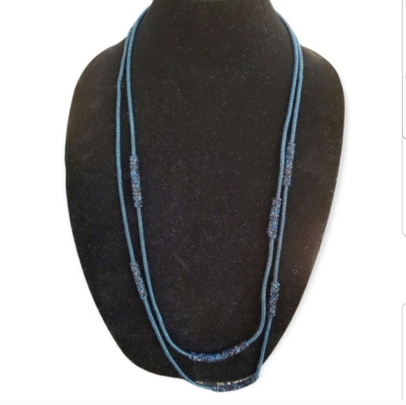 SIMPLY VERA VERA WANG LAYERED METALLIC BLUE SPARKLE CORD & DRUZY PANEL NECKLACE - Picture 1 of 5
